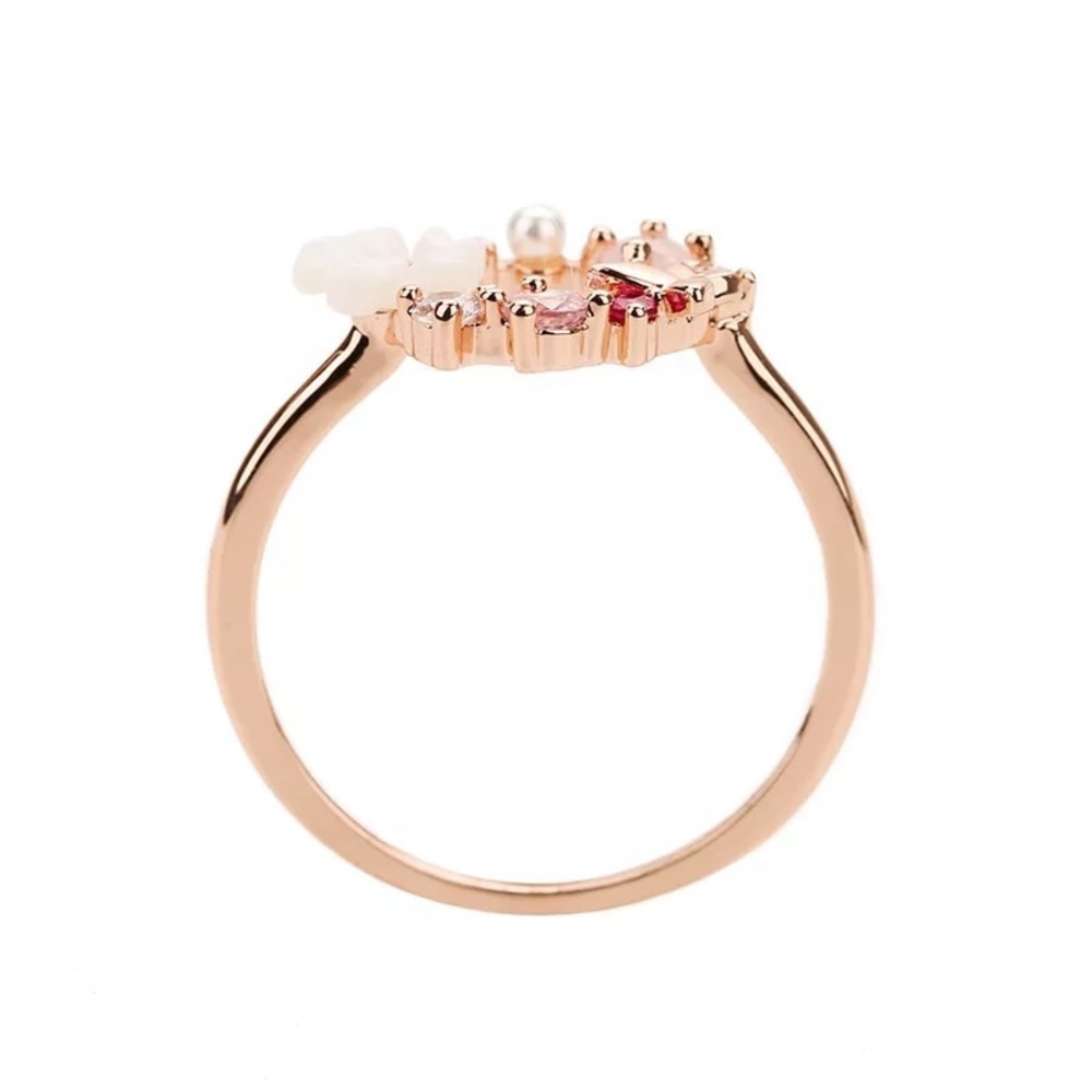 Rose gold flower butterfly ring pink Pearl 7 8 9 - Picture 4 of 5